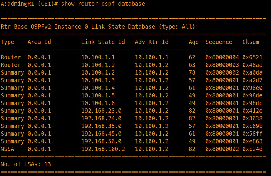 OSPF Multi-area Database verification in NSSA