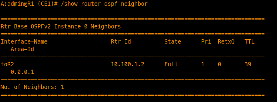 OSPF Multi-area neighbor verification in a Stub