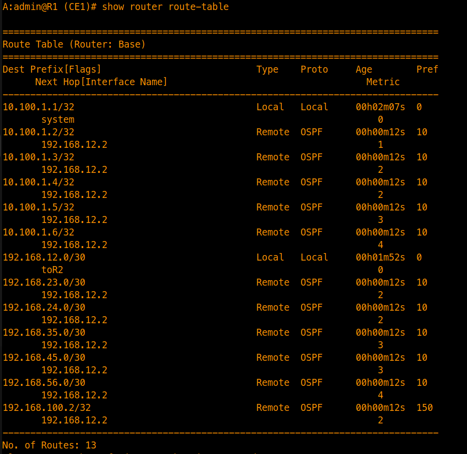 OSPF Multi-area Route Table verification in NSSA