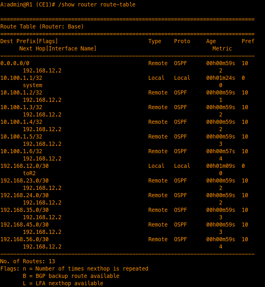 OSPF Multi-area Route Table verification in a Stub