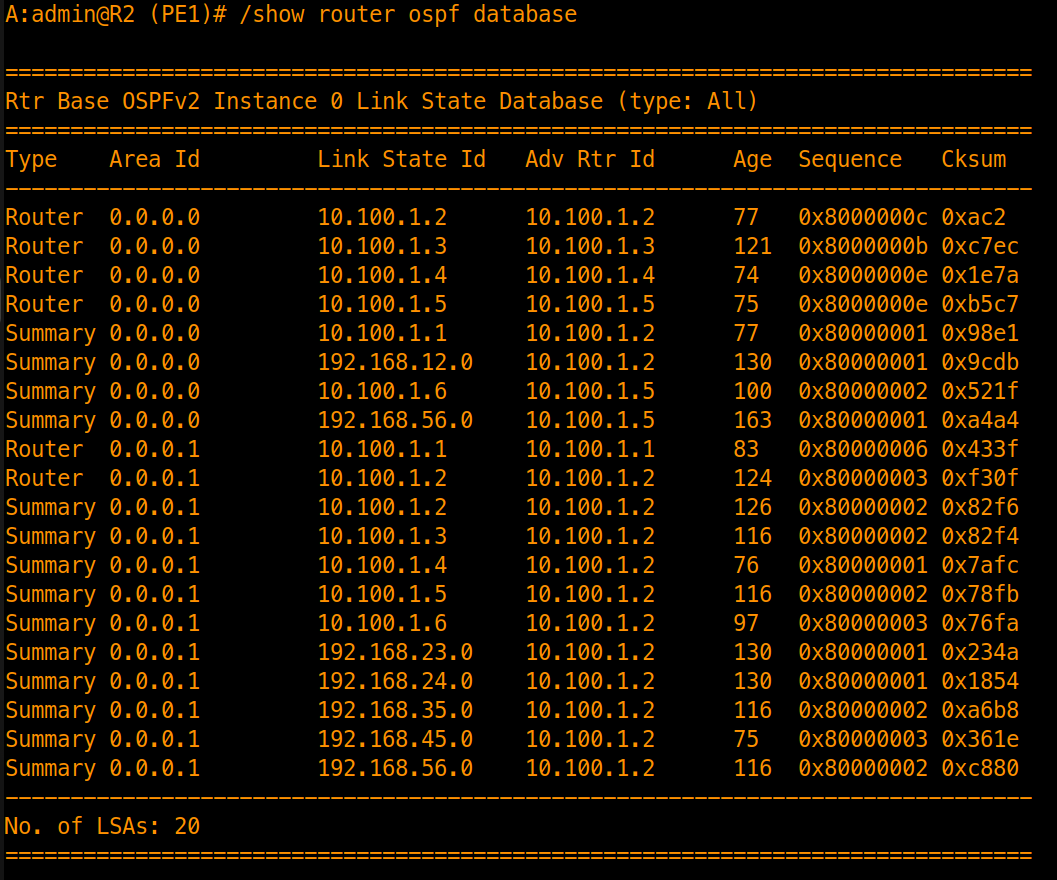 OSPF Multi-area Database verification