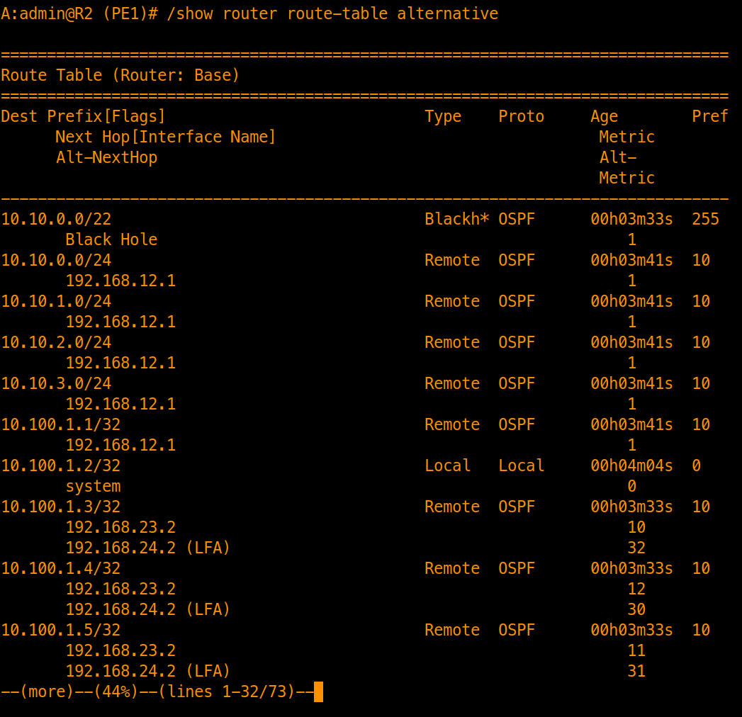 Routing Table LFA Backup Path Verification - alternative
