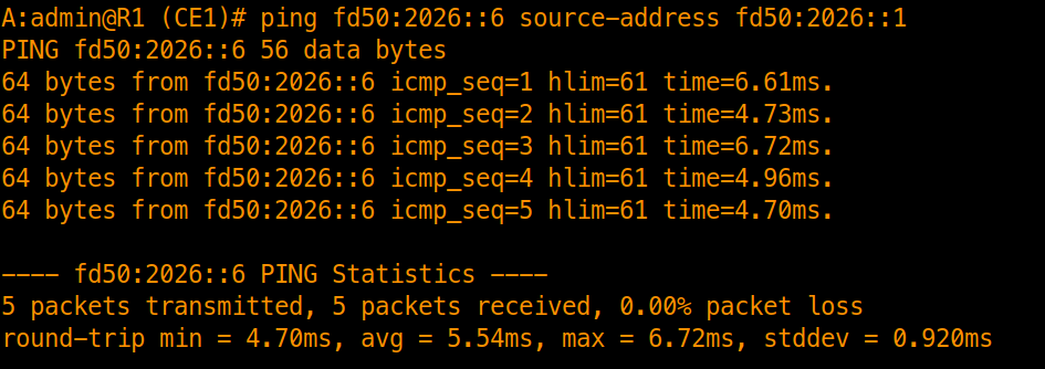 R1 Pinging R6 System Loopback across Multi-Area