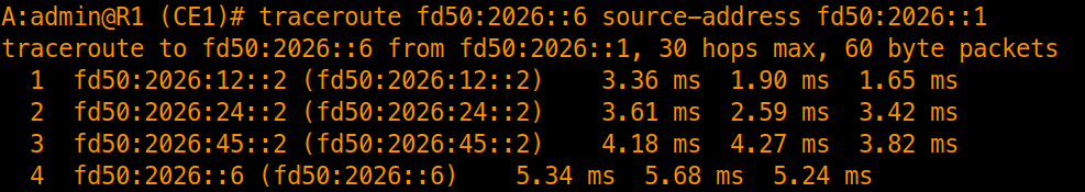 R1 Traceroute to R6 across Multi-Area Path